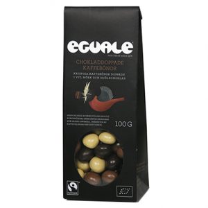 Eguale chokladdoppade kaffebönor, Fairtrade-märkta och ekologiska